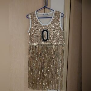 Sparkly Gold Sequin Fringe Sports Jersey Crop Top